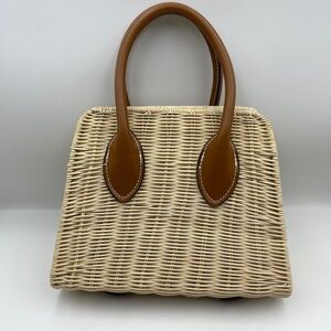Zara cream woven straw top handle handbag brown